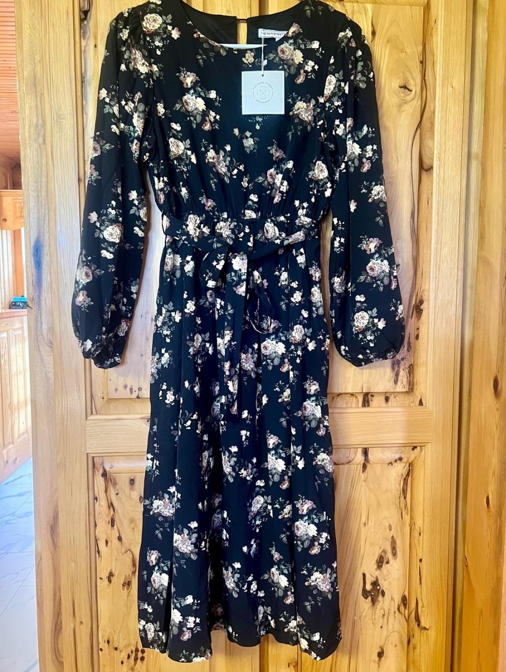NWT Main Street Exchange Floral Ramona Small long sleeve Dress Tie Waist Modest - Picture 4 of 6